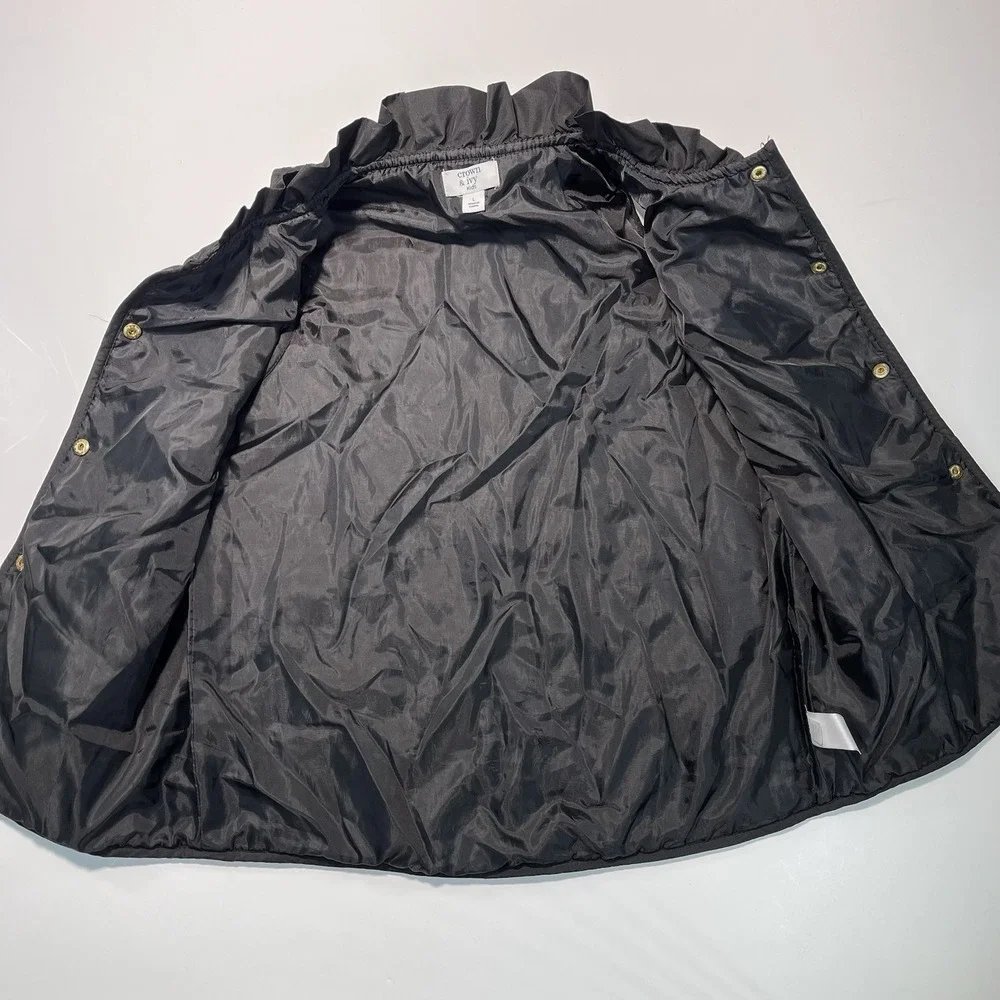 Crown And Ivy Girls Quilted Puffer Vest Black Large Ruffled Collar